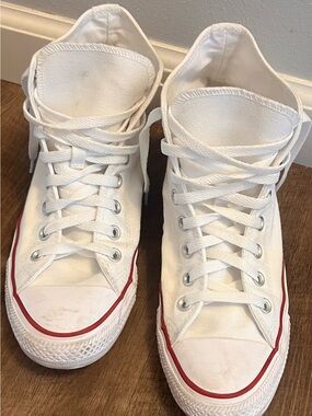 Converse White High-Top Sneakers with Red Stripe-UNISEX- Men’s 7.5, Womans 9.5